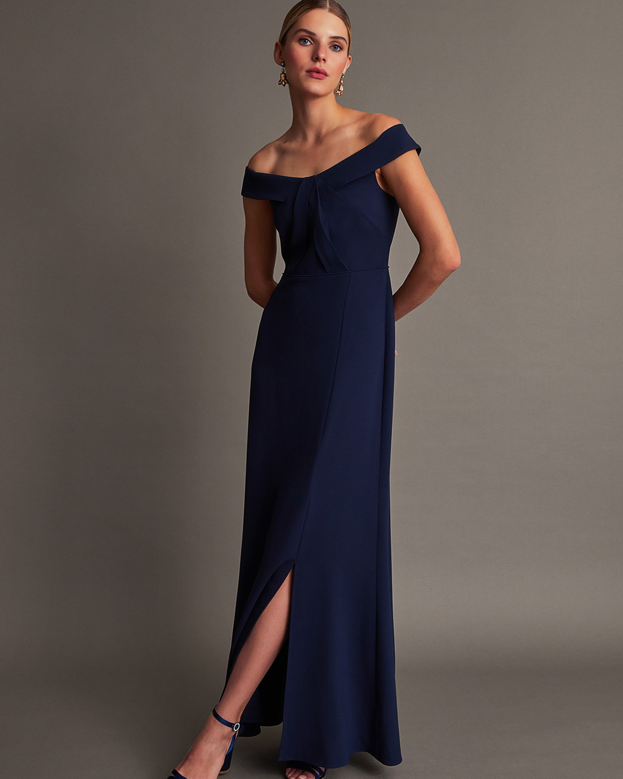 Monsoon Beatrice Crepe Bardot Maxi Dress Viscose