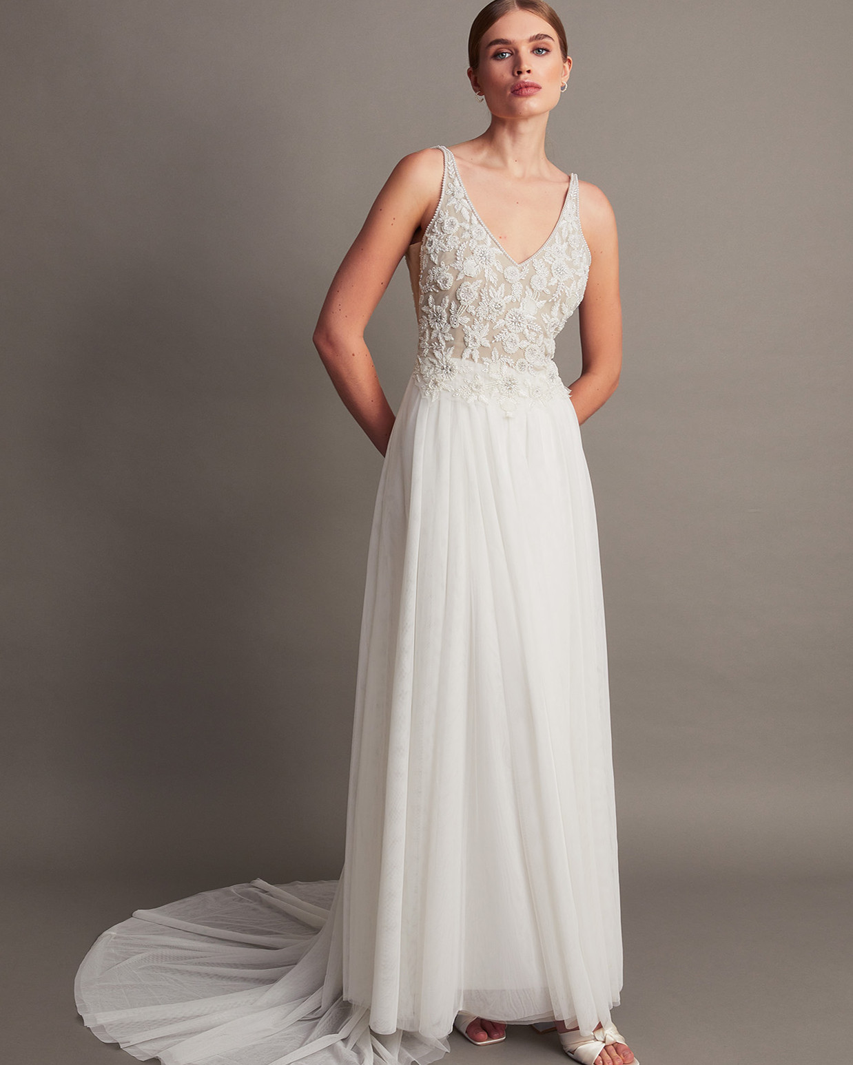 Monsoon Delilah Embellished Bridal Dress Viscose