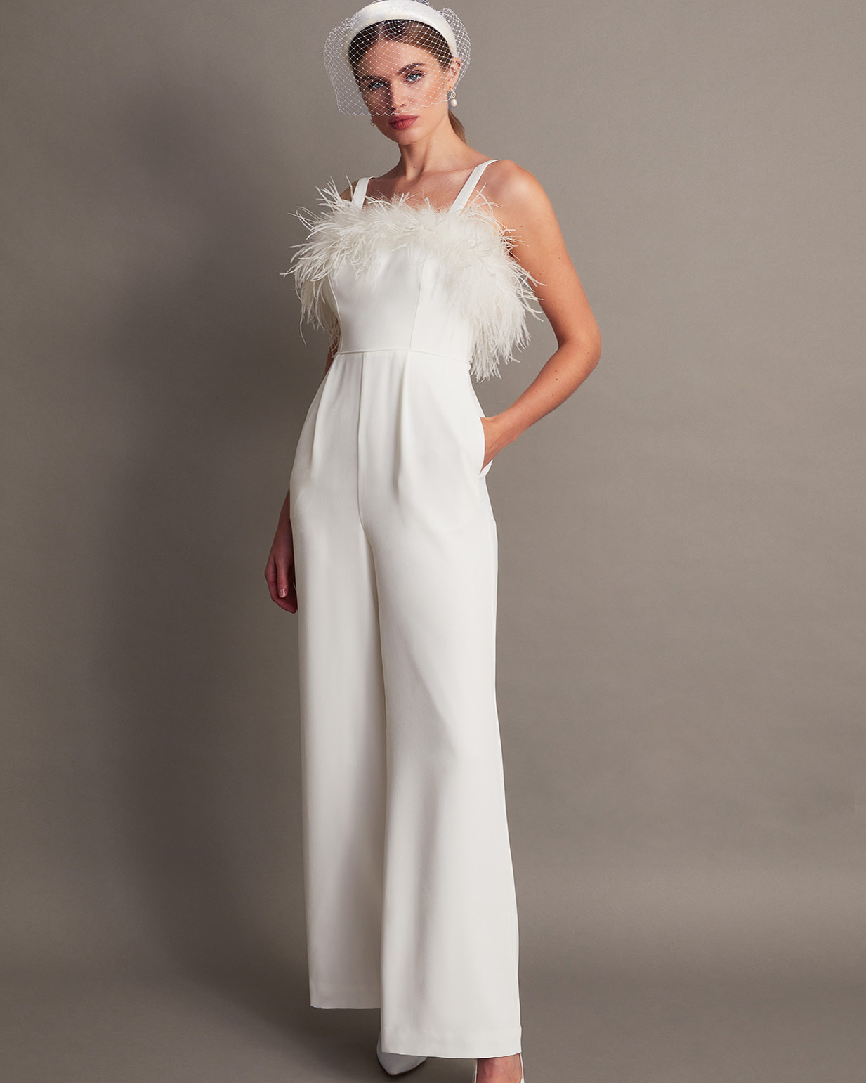 Monsoon Diane Feather Bridal Jumpsuit Viscose