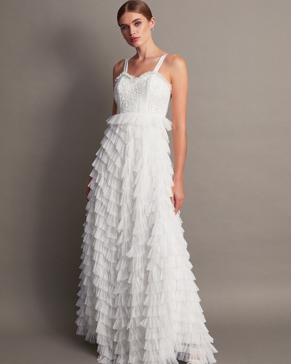 Monsoon Ellen Frill Maxi Bridal Dress Viscose