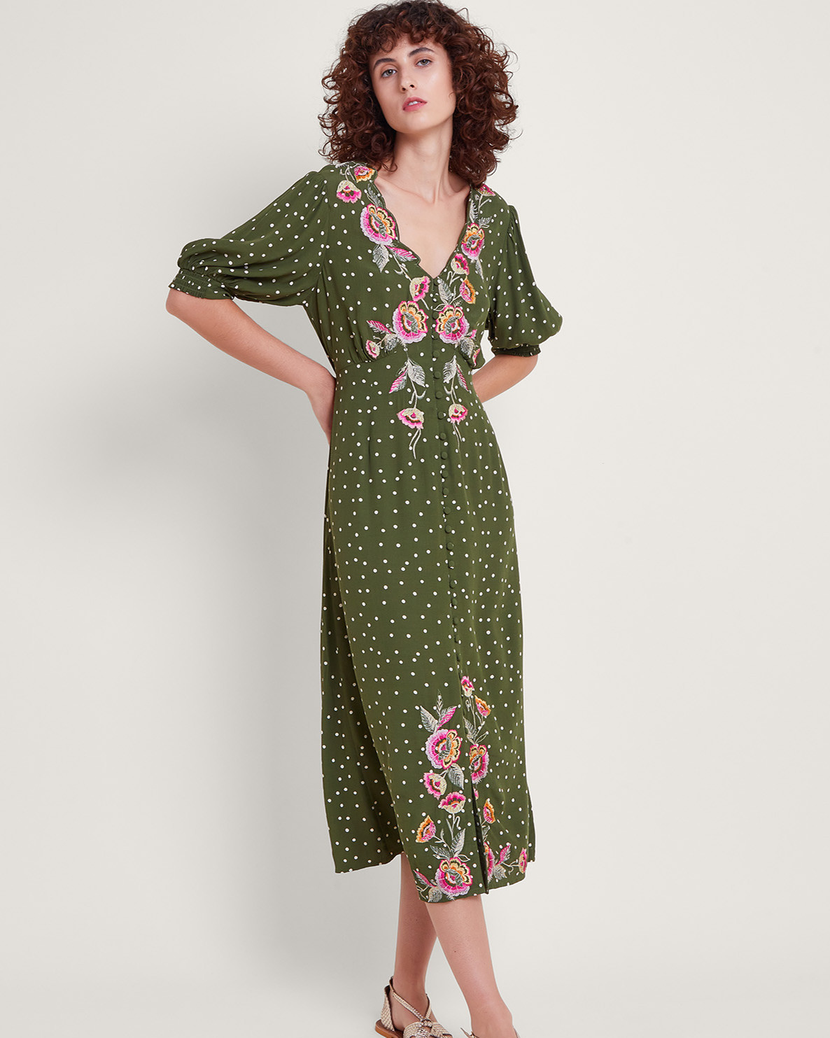 Monsoon Myla Embroidered Tea Dress Viscose