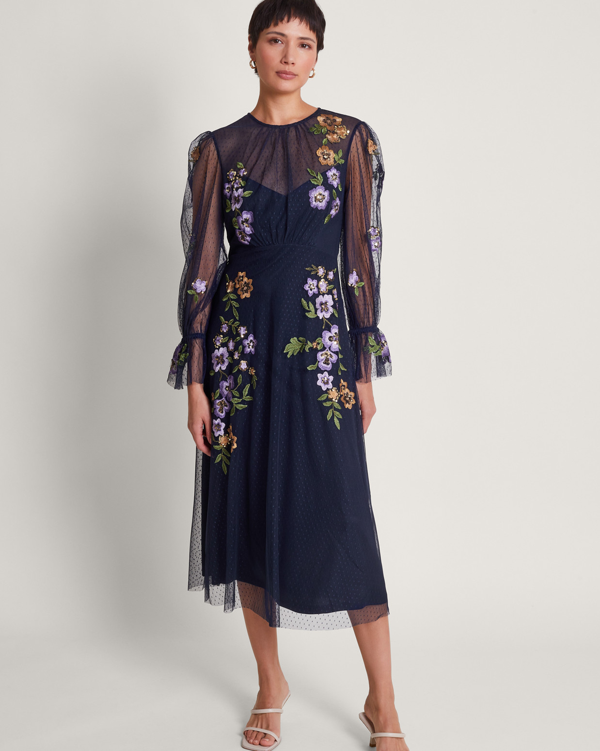 Monsoon Phoebe Embellished Tea Dress Viscose