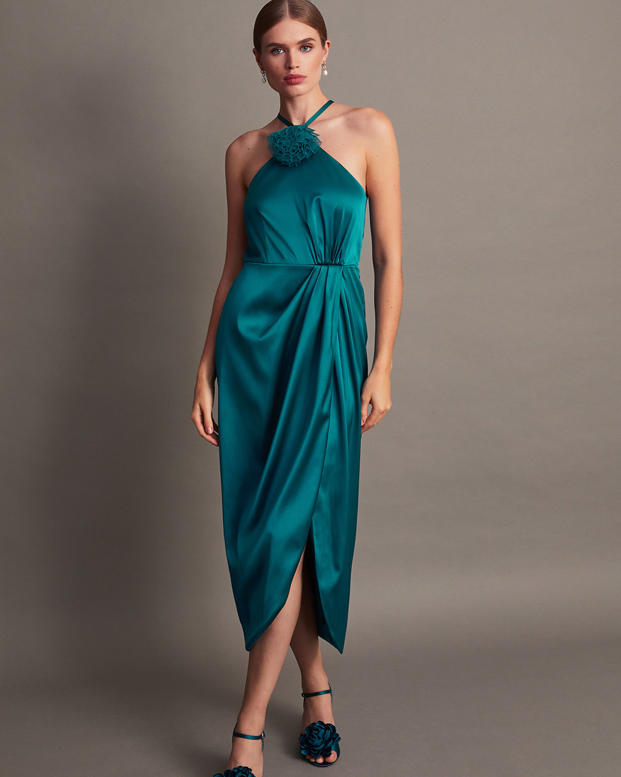 Monsoon Sabrina Corsage Halterneck Dress Viscose