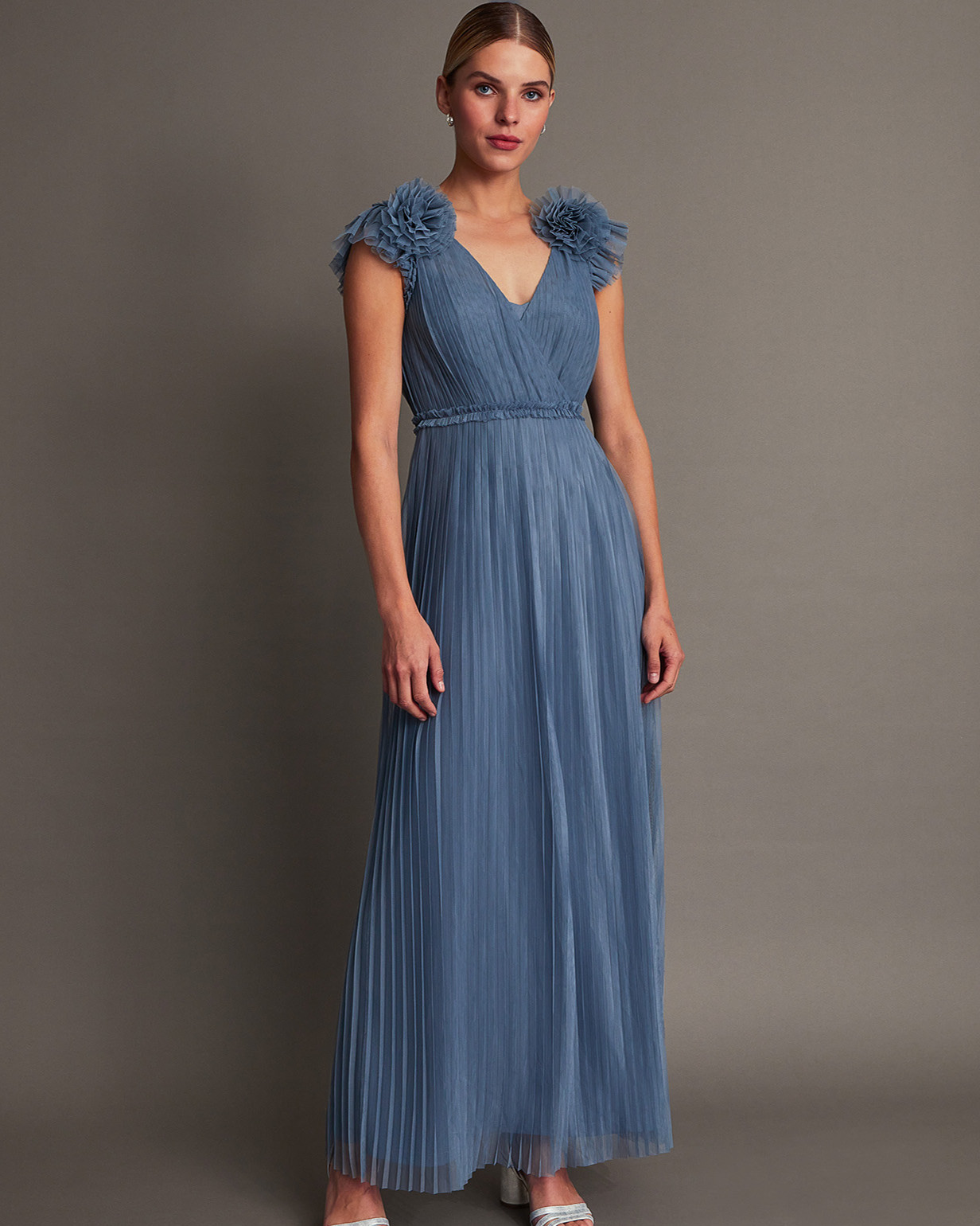 Monsoon Wendy Pleated Maxi Dress Viscose